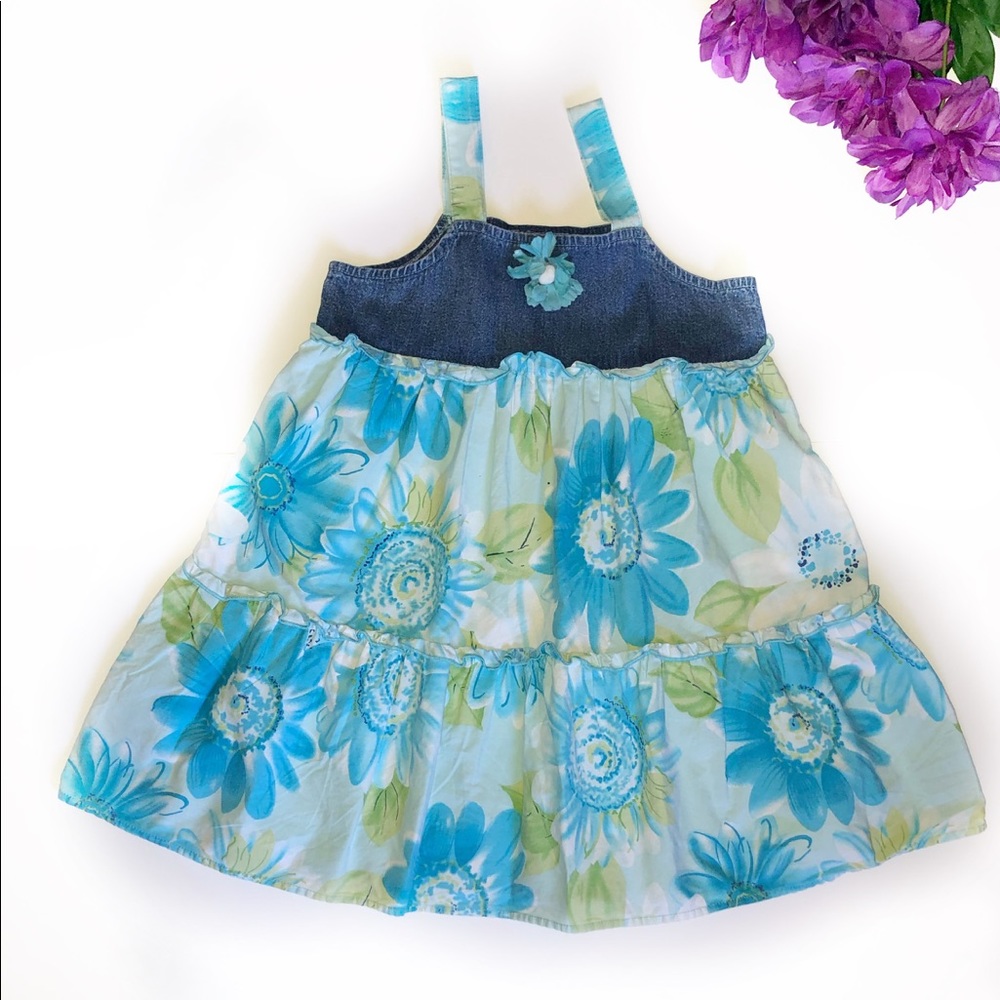 ZOEY GIRL SIZE 6 JEAN / FLORAL BLUE / GREEN DRESS